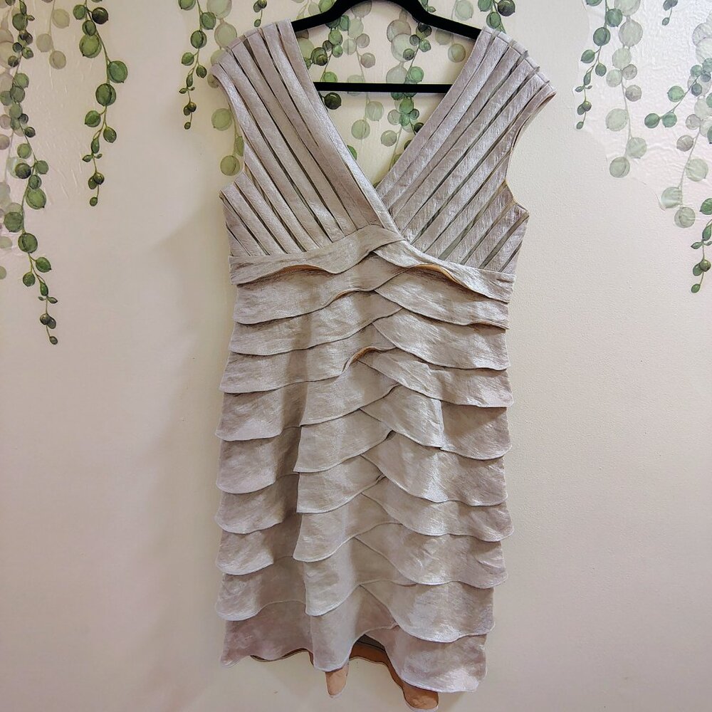 Scarlett Nite Champagne Tiered Ruffle Cocktail Dress Size 10